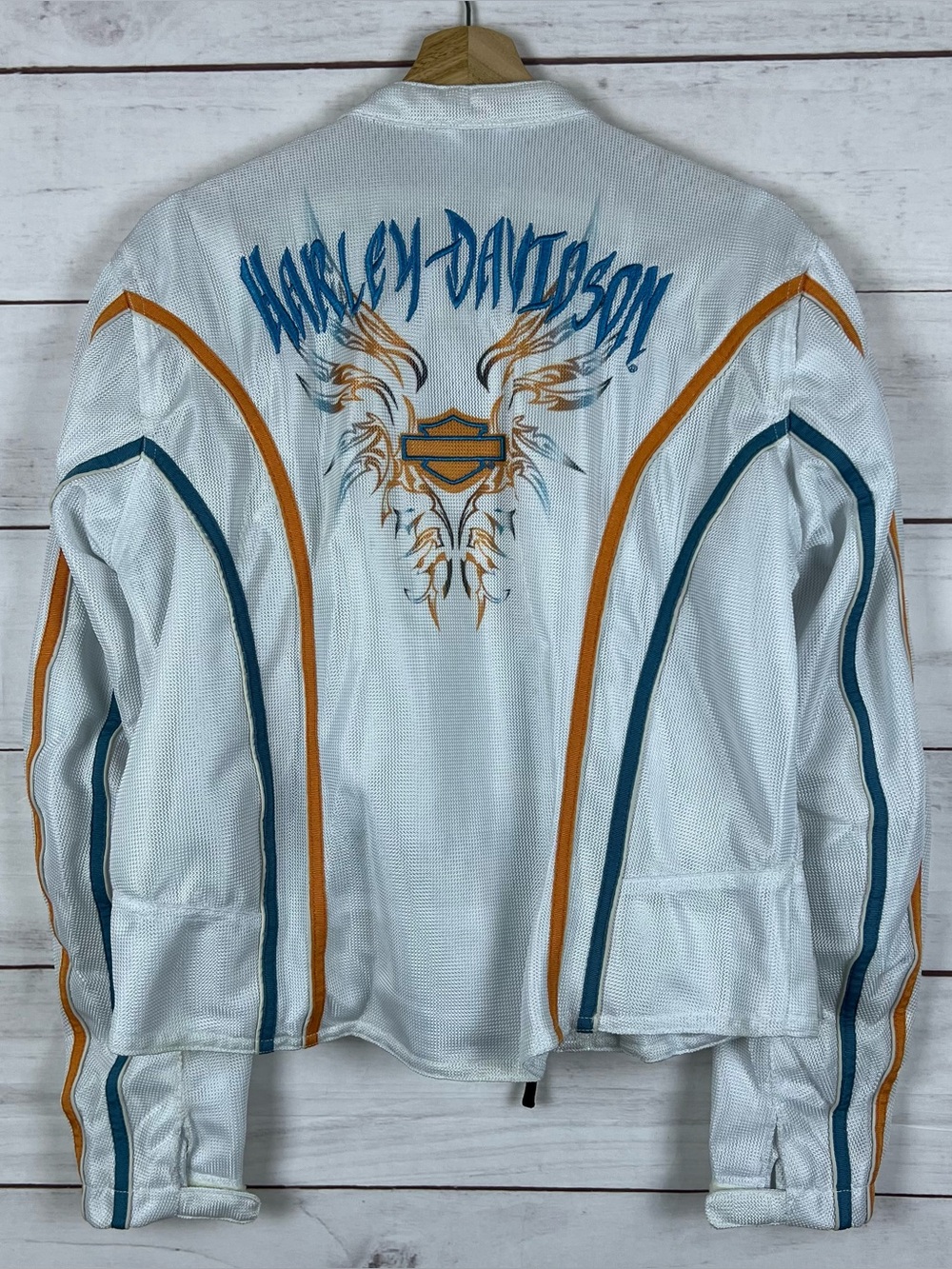 Harley Davidson White/orange Womens Size Large Moto Mesh Jacket